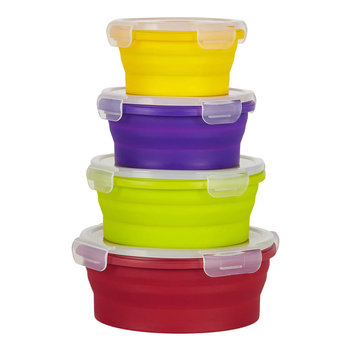 ICHC Set of 4 Collapsible Food Storage Containers - Space Saving Food  Silicone Containers, Flat Stacks, Travel Containers, Airtight Lunch Box  With