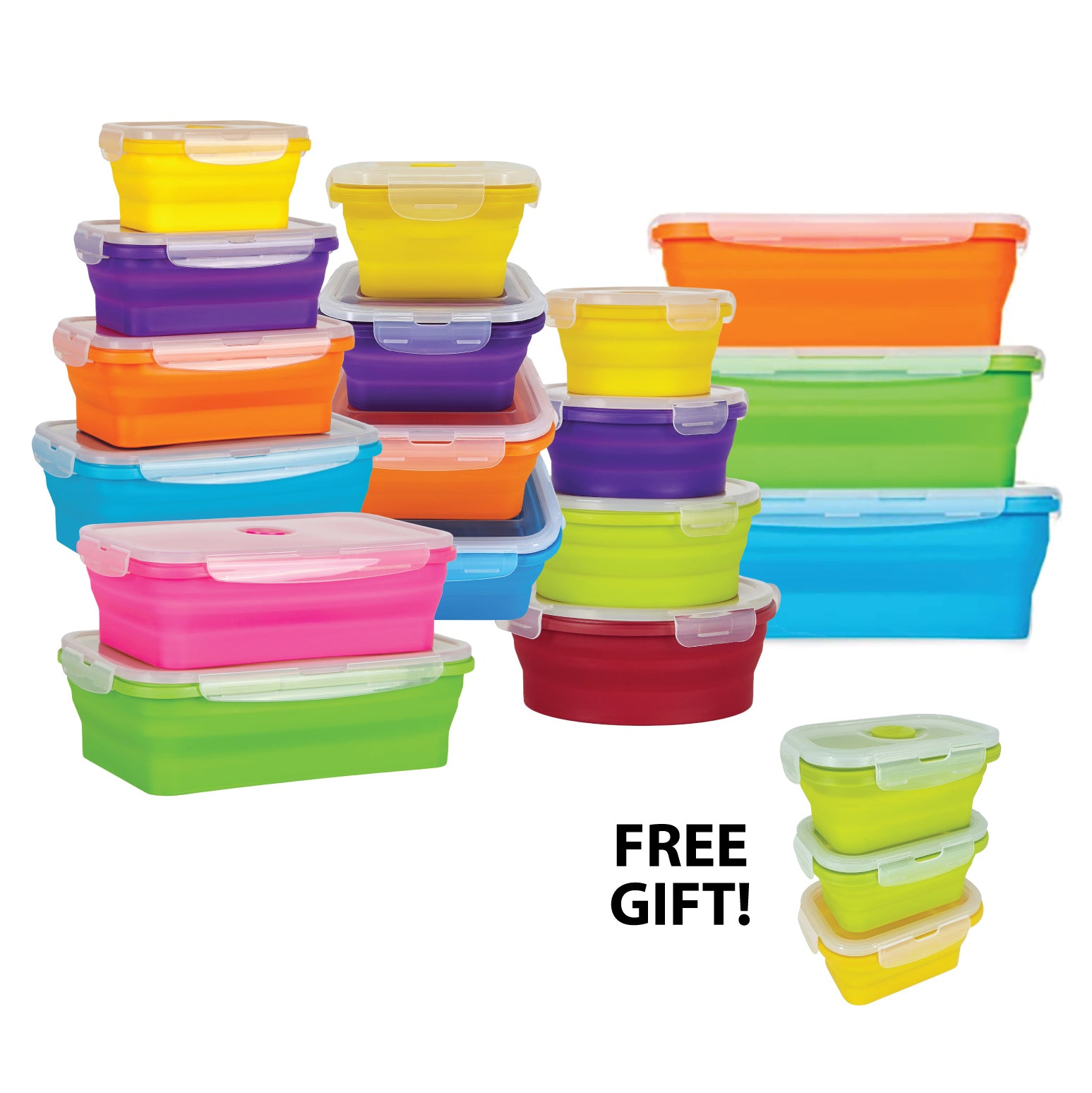 Set of 4 Collapsible Food Storage Containers with Lids Flat Stacks