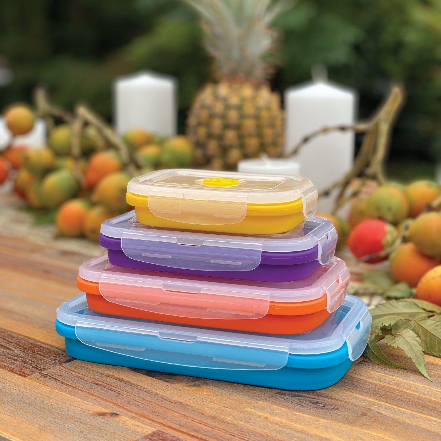 Aced Set of 4 Flat Stacks Collapsible Storage Containers Set- BPA Free Food Storage Containers with Lids, Collapsible Bowls for Meal Prep, Travel